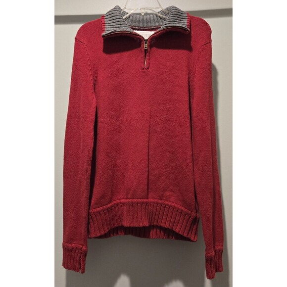 Aeropostale med Red Quarter Zip Pullover Sweater Gray‎ Collar Ribbed Knit Casual - Picture 1 of 4